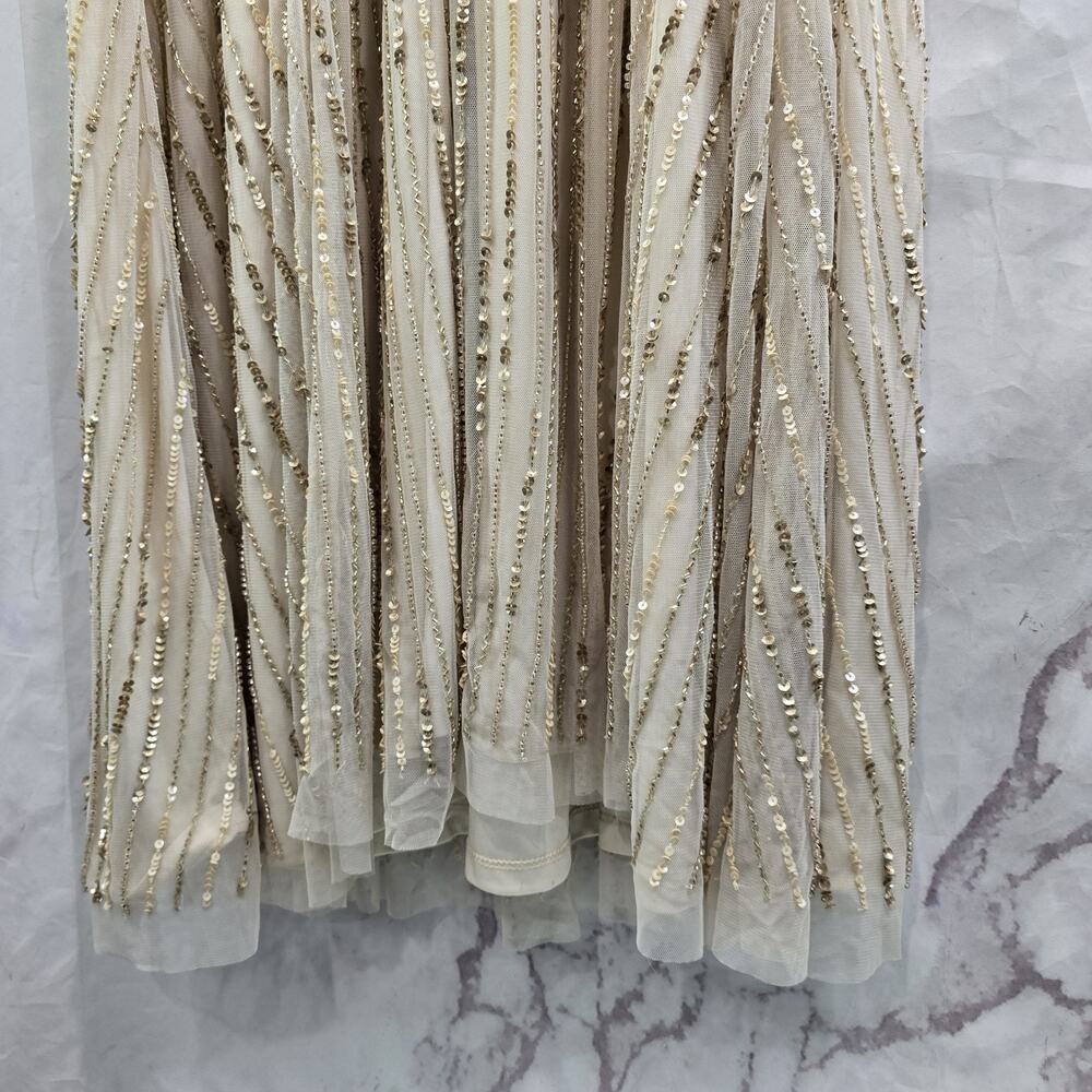 Anthropologie Dress Womens 16 Beaded Sequin Fidelia Champangne Gown Greek BHLDN - Picture 10 of 16